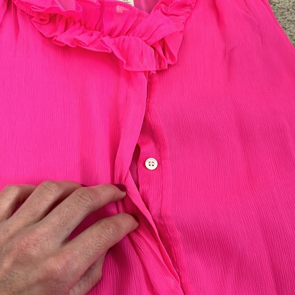 🌟J. Crew Hot Pink Crepe Ruffle Neck Blouse, 0.🌟 - Picture 5 of 12